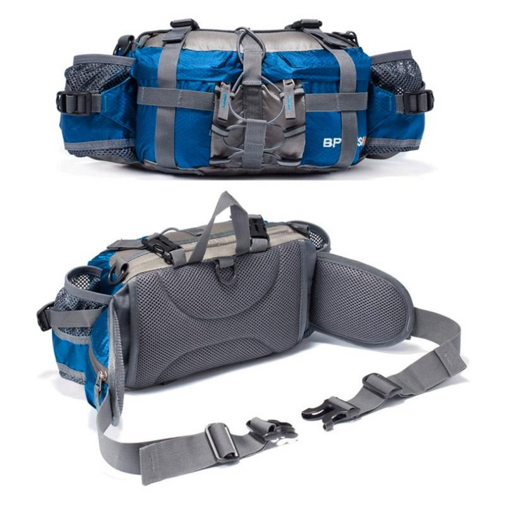 Close-up: Durable fabric & secure zippers on a versatile black outdoor crossbody adventure bag.