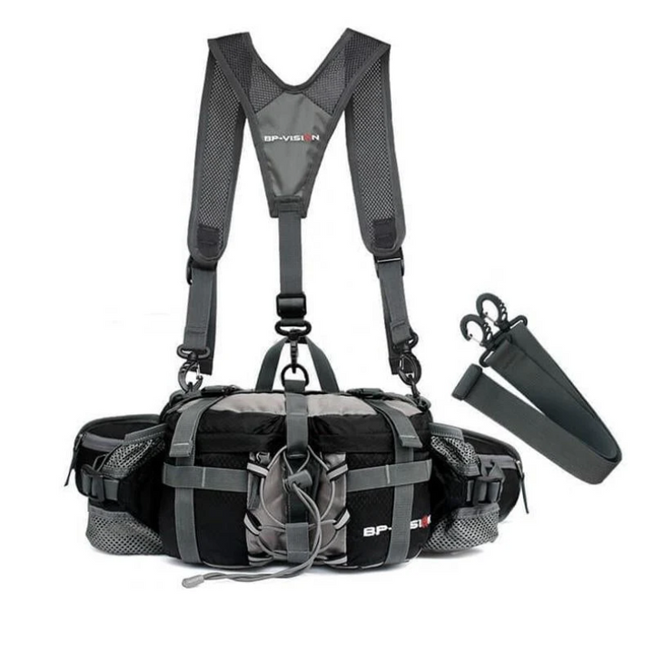 Waterproof hiking crossbody bag, black, for men & women. Essential adventure gear & travel companion.