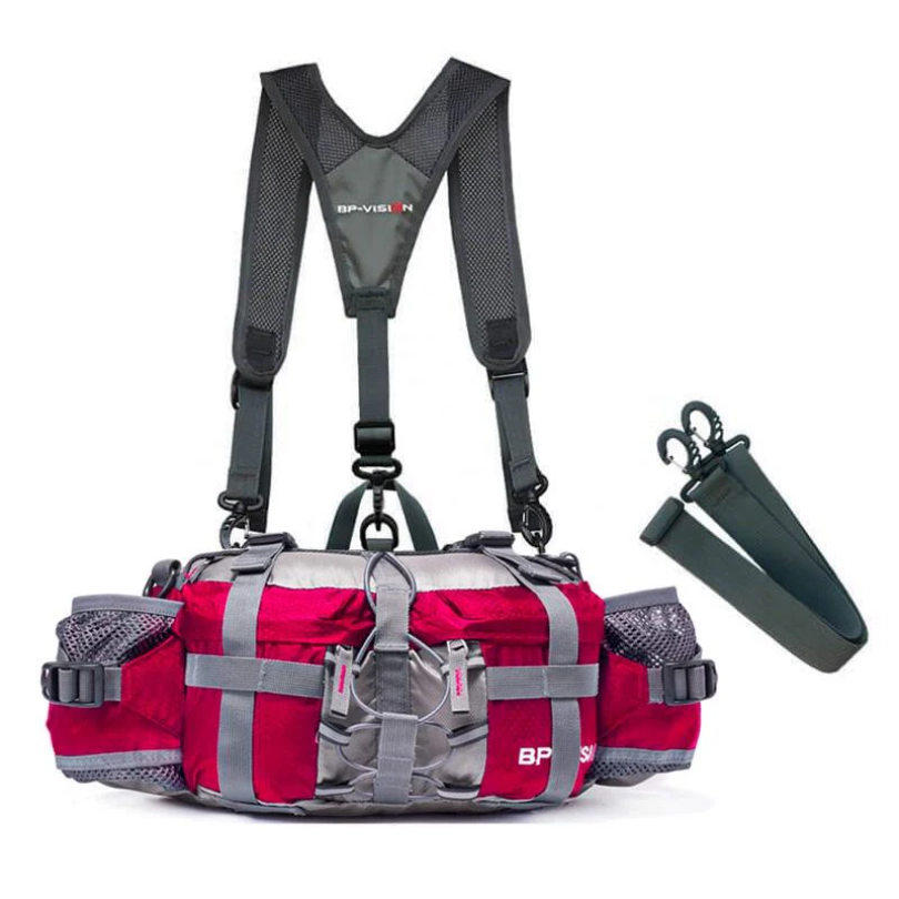 Man wearing black outdoor crossbody bag on chest, ready for hiking, travel & daily urban adventures.