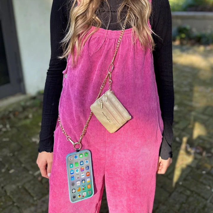 Unisex hands-free phone lanyard with an integrated pouch, suitable for all smartphones, multi-color.
