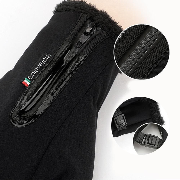 Black cycling gloves, warm, waterproof, and touchscreen-friendly for winter rides
