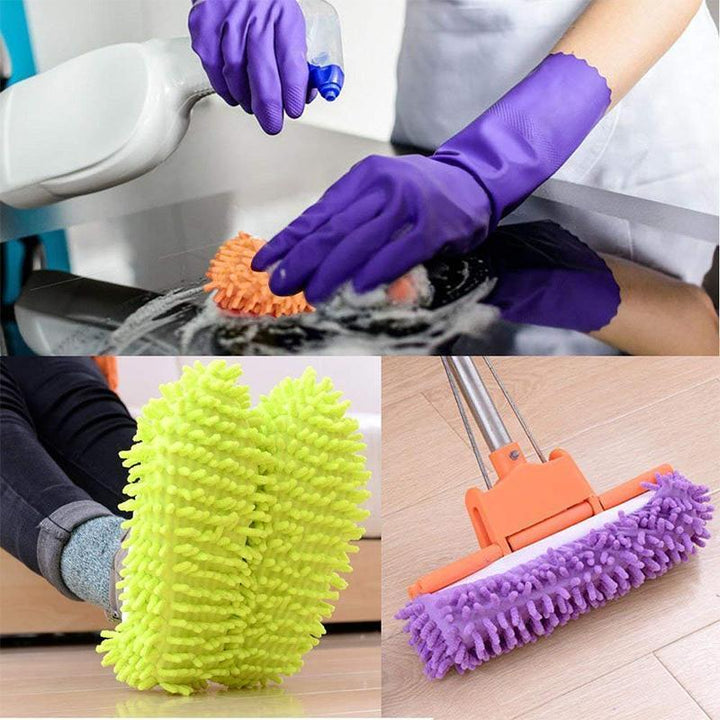 Pair of yellow fun mop slippers, reusable cleaning tool for household, front view