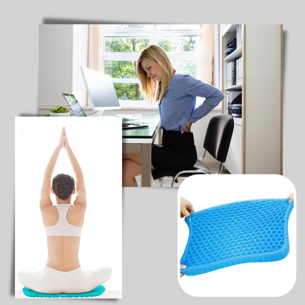 Unisex blue cooling gel seat cushion for ultimate comfort & pressure relief in office & car.