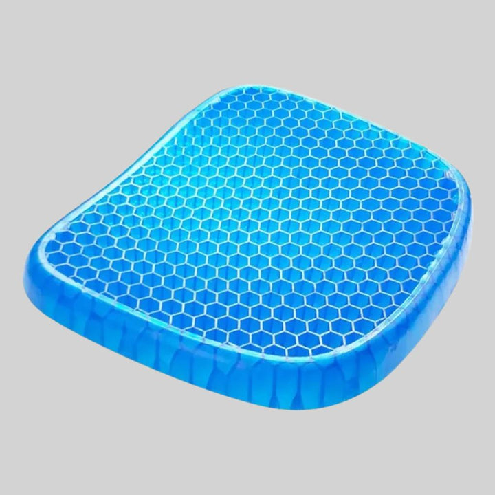 Blue gel cushion, unisex, for ergonomic posture support & pressure relief in any seat.