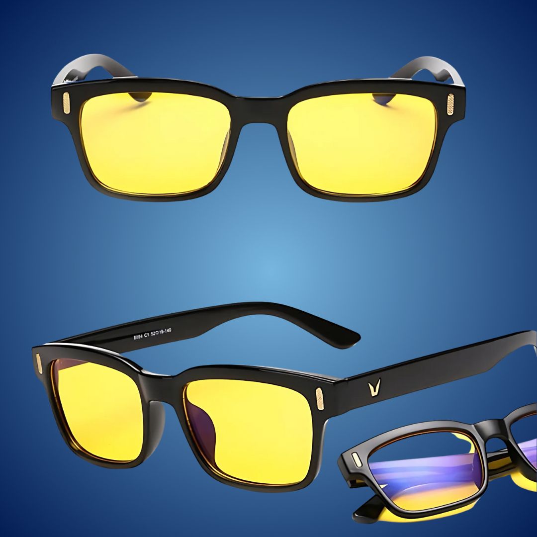 Blue light filtering glasses for computer use, ensuring UV protection & reducing eye fatigue.
