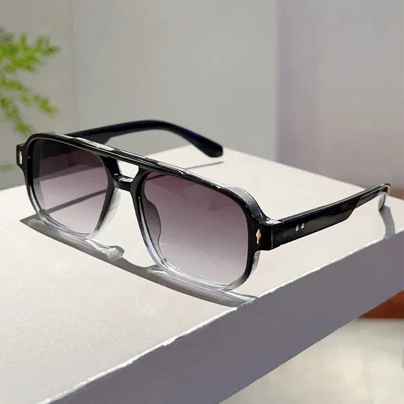 Unisex rectangular UV400 sunglasses on a white background, product shot, fashion eyewear