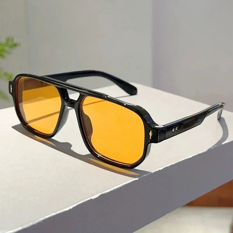 Unisex eyewear: black rectangular UV400 sunglasses, essential fashion accessory
