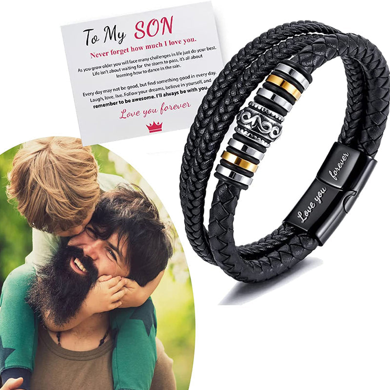 Fashionable braided leather double row bracelet, a versatile unisex accessory that complements any style.