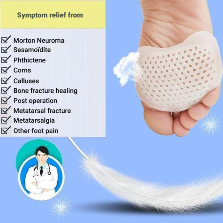 Soft, breathable gel metatarsal pads for unisex foot pain relief & support. Comfortable cushioning for forefoot.