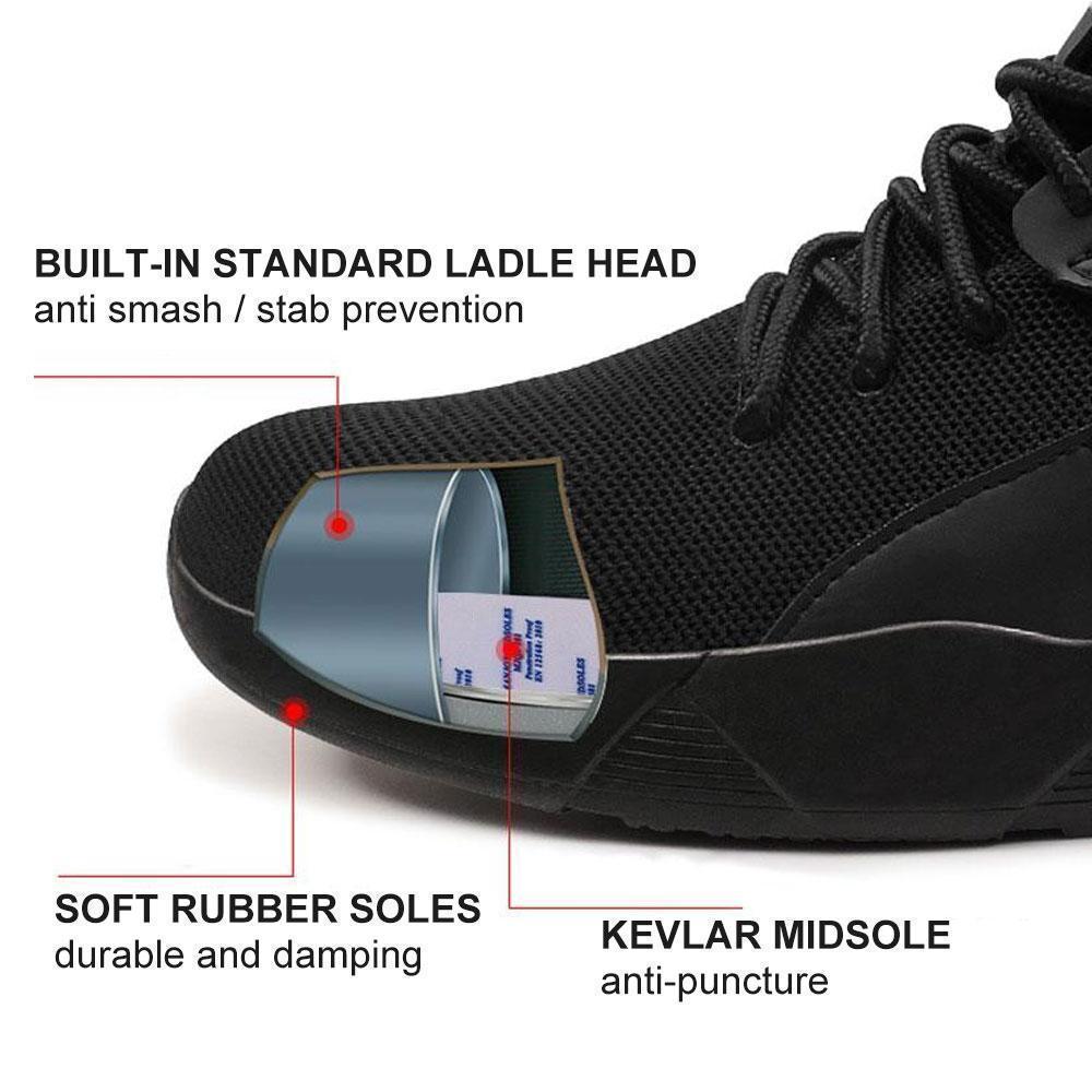 Front view of unisex safety work shoes, lightweight & breathable, perfect protective gear for work