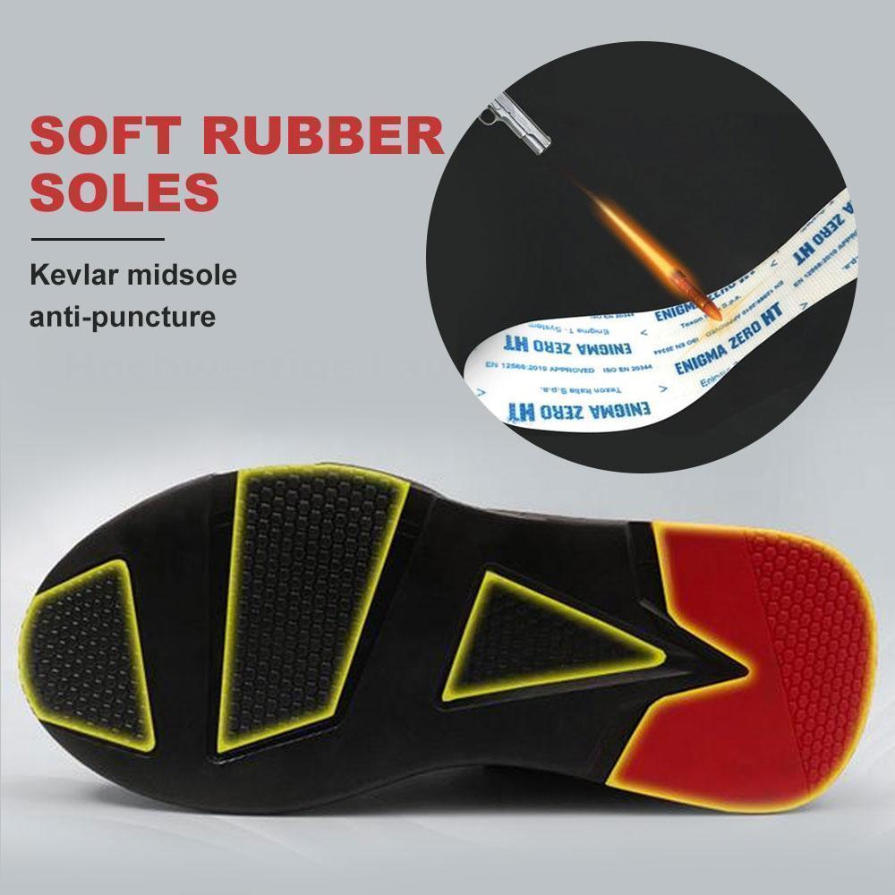 Close-up of breathable mesh on unisex safety work shoes, offering comfort and ventilation during work