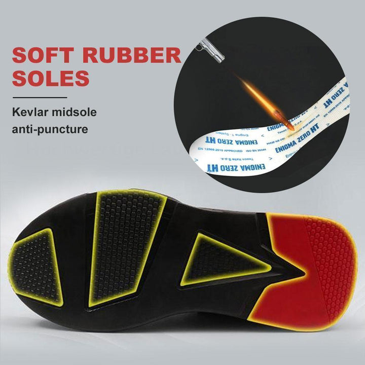 Close-up of breathable mesh on unisex safety work shoes, offering comfort and ventilation during work