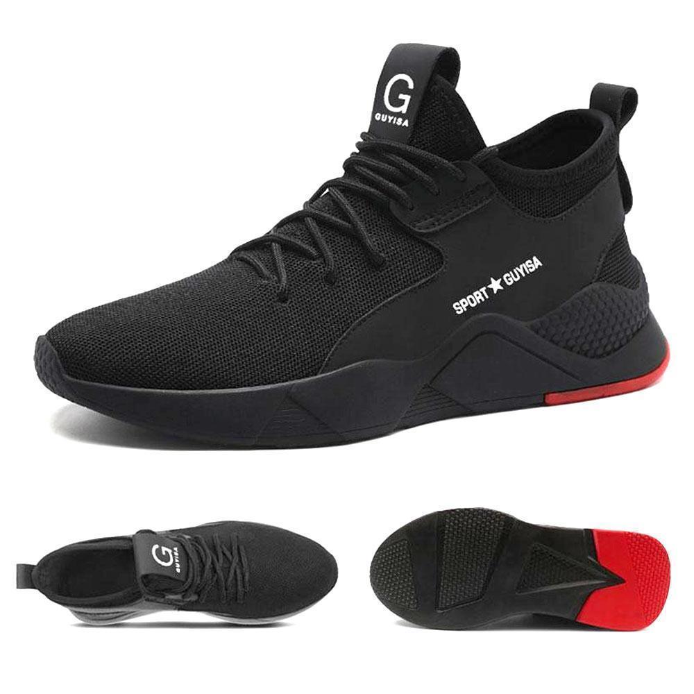 Breathable safety footwear for men and women, showcasing robust toe protection and a flexible design
