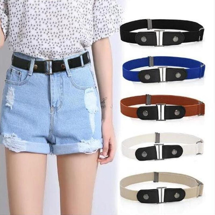 Unisex buckle-free elastic stretch belt in black, perfect for jeans and pants, comfortable and invisible.