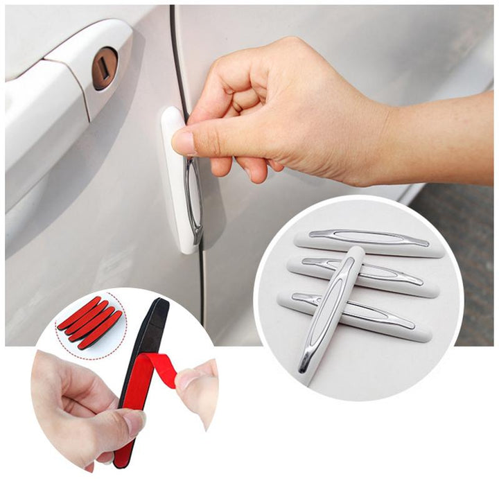 Car door with black protector strip installed, illustrating anti-scratch and vehicle care benefits