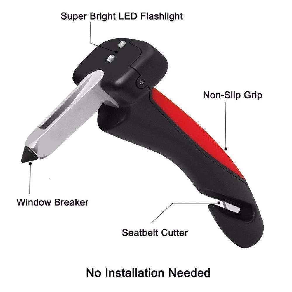 Car assist handle with safety features: window breaker, seatbelt cutter and built-in LED light