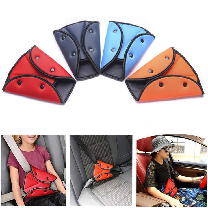Black car seat belt adjuster, universal fit for all car types, essential kids safety product.