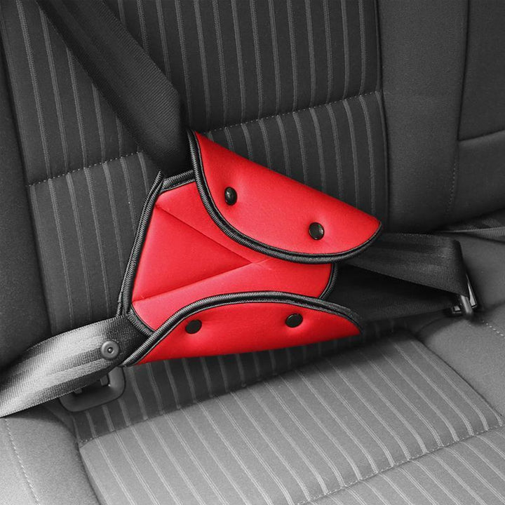 Unisex car seat belt adjuster kit, includes multiple adjusters for family travel, cotton fabric.
