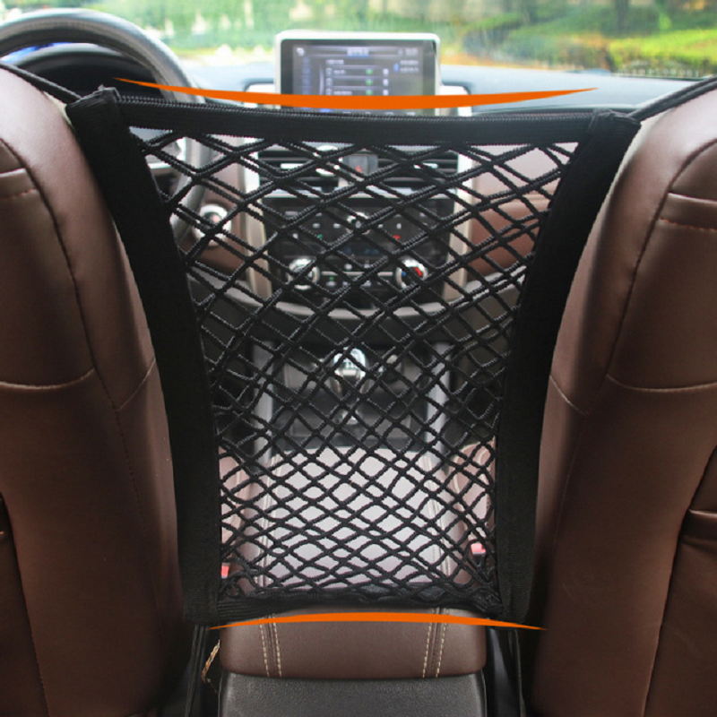 Close-up of the mesh pocket of the car seat storage net organizer, highlighting its elasticity