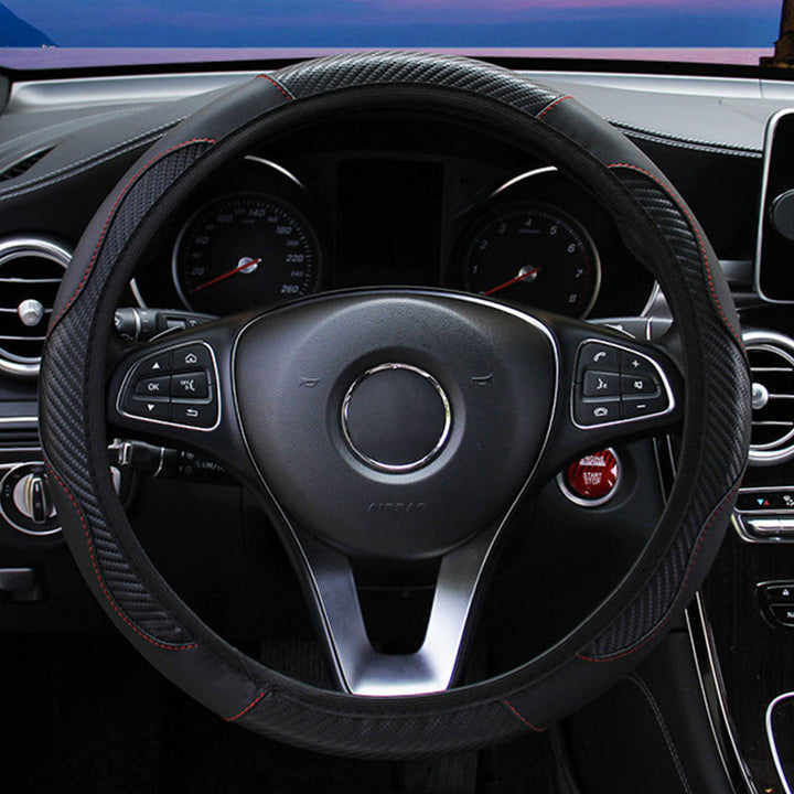 Premium carbon fiber leather steering wheel cover, universal non-slip protection