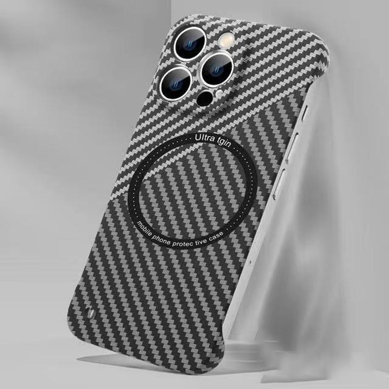 Durable Carbon Fiber iPhone Case for magnetic charging, anti-shock, unisex