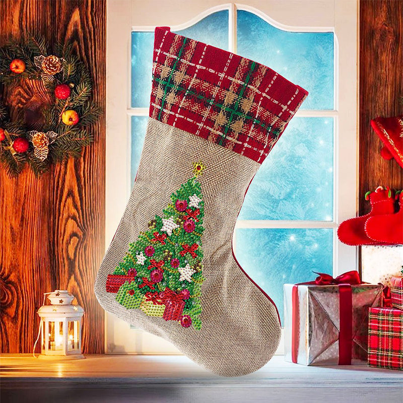 The Christmas Diamond Art Stocking Kit displayed open, showing all components neatly arranged