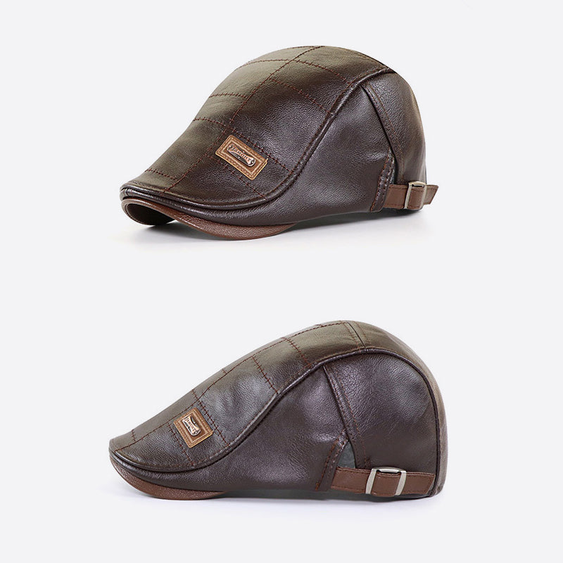 Adjustable faux leather beret cap, a must-have unisex accessory for stylish winter fashion.