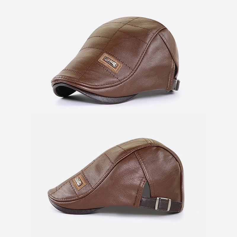 Gift idea: a chic black faux leather beret, a classic hat perfect for any fashion-forward individual.