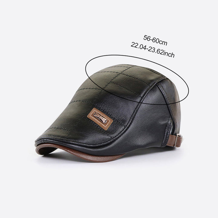Textured faux leather beret, offering a classic hat look with a modern, adjustable fit.
