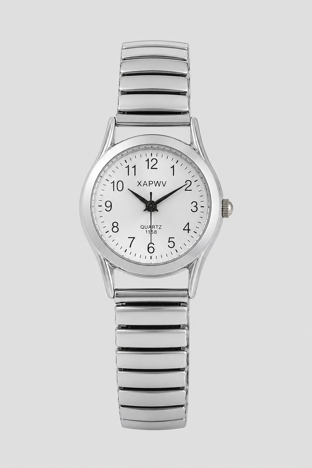 Unisex classic silver watch with comfortable expansion band & easy-read analog dial. Timeless minimalist design.