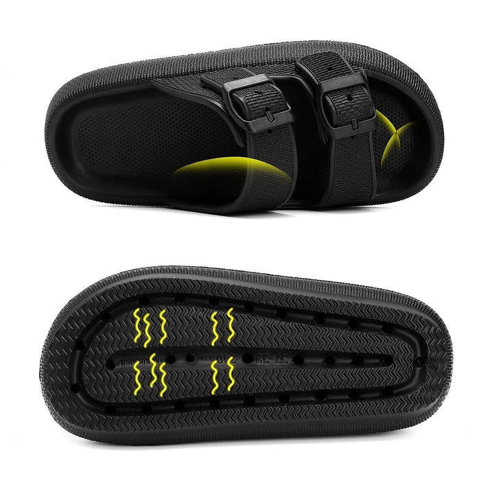 Soft sole Cloud Cushion Pillow Slides, a unisex, ergonomic slip-on sandal designed for maximum comfort & support.