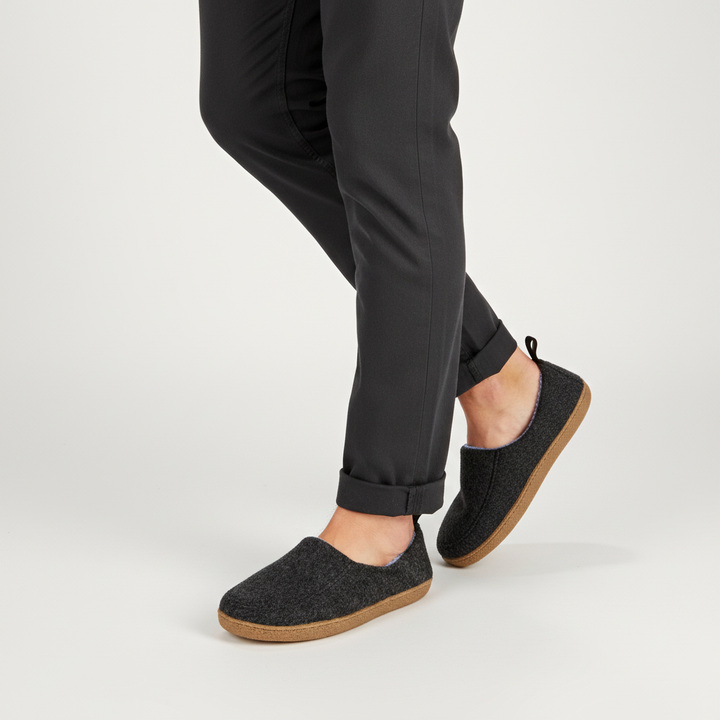 Cloudwalk plush slippers, soft sole, ideal for cozy winter comfort. Warm felt house shoes for men & women.