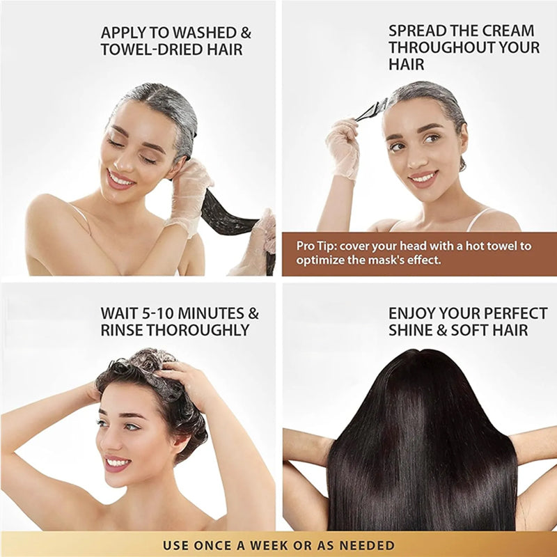 Person applying Unisex Collagen Deep Repair Hair Treatment, showcasing easy application for hair repair.