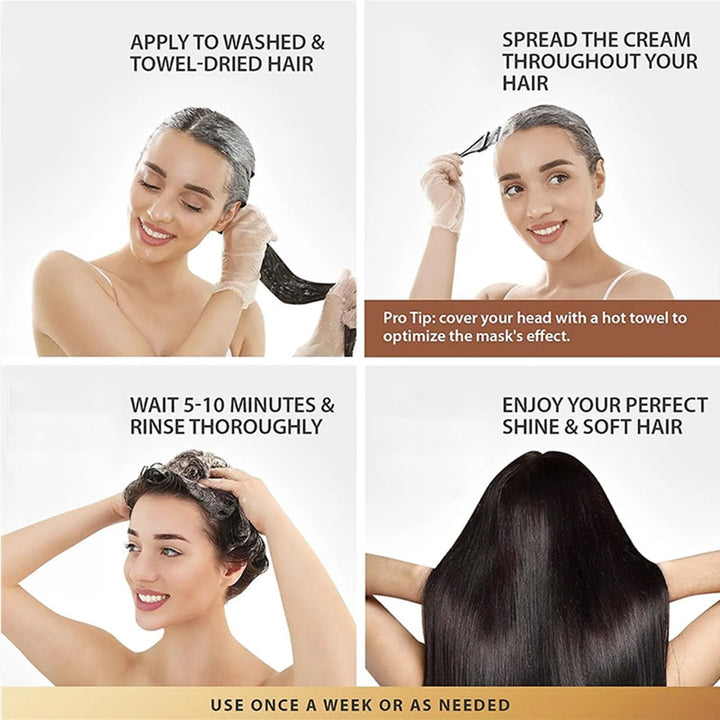 Person applying Unisex Collagen Deep Repair Hair Treatment, showcasing easy application for hair repair.