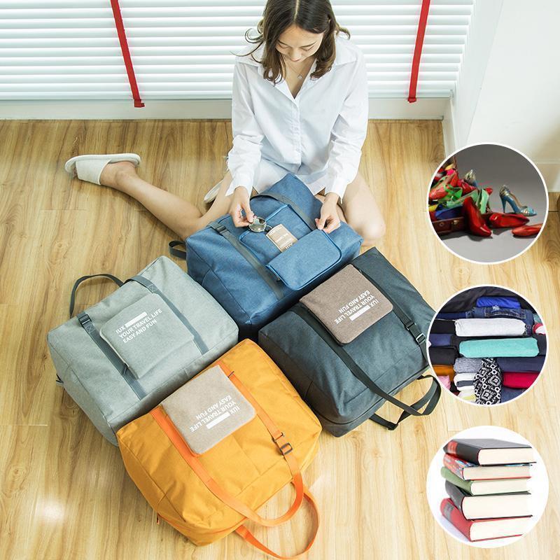 Unisex collapsible travel duffel bag, large capacity, lightweight design for easy carrying.
