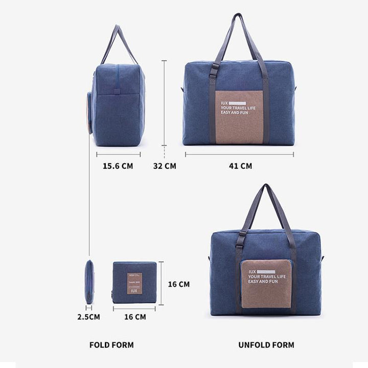 Unisex black collapsible duffel bag, large capacity, shown unfolded ready for packing.
