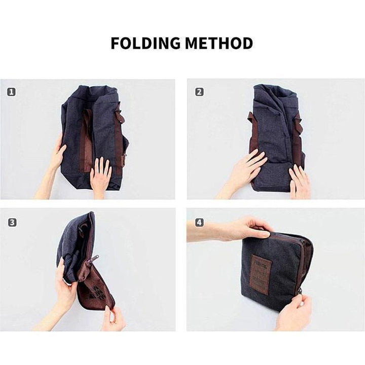 Compact folded view of the collapsible travel duffel bag, easy to store when not in use.