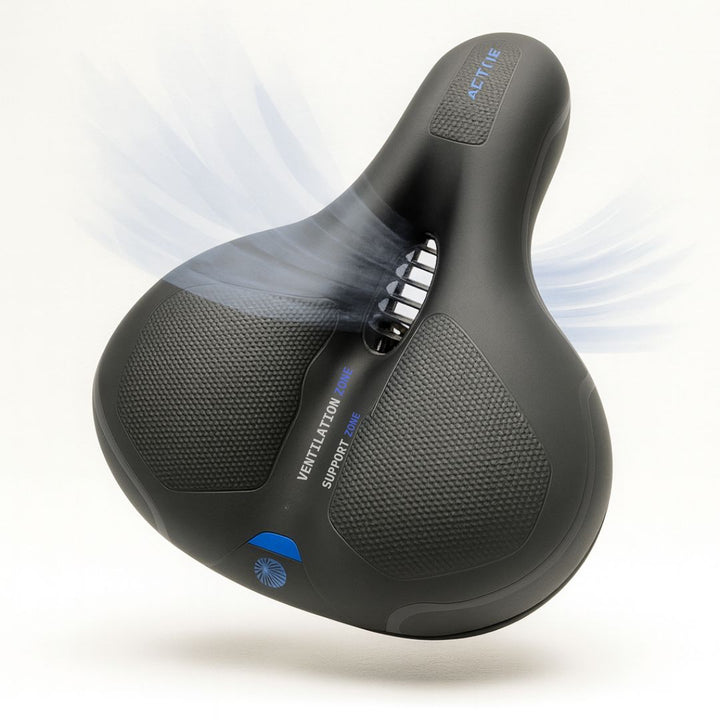 Ergonomic unisex bike seat with dual spring suspension for universal fit on road, mountain & exercise bikes.