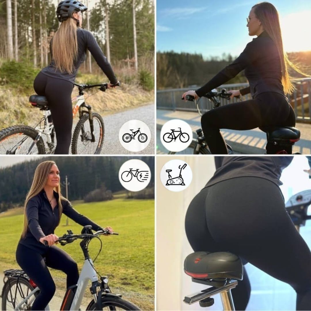 All-weather universal bicycle saddle with reflective strip, offering superior comfort & suspension for commuting.