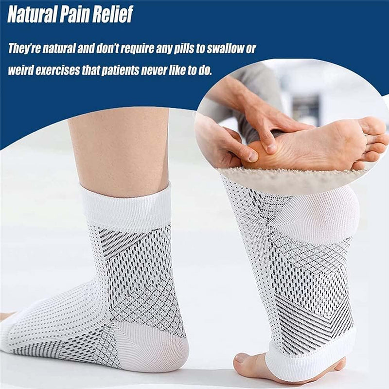 Person wearing Unisex Compression Foot Relief Socks, illustrating proper fit and ankle compression
