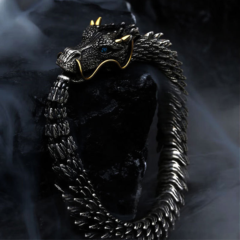 Stylized image of a dragon chain bracelet for men in aged copper, gift idea