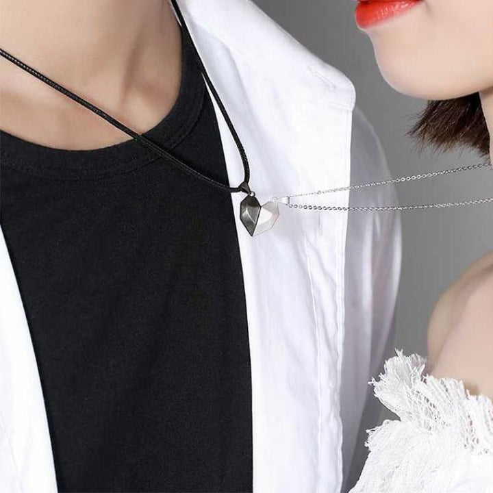 Stylish alloy couple necklace set with heart stitching, a perfect unisex anniversary present