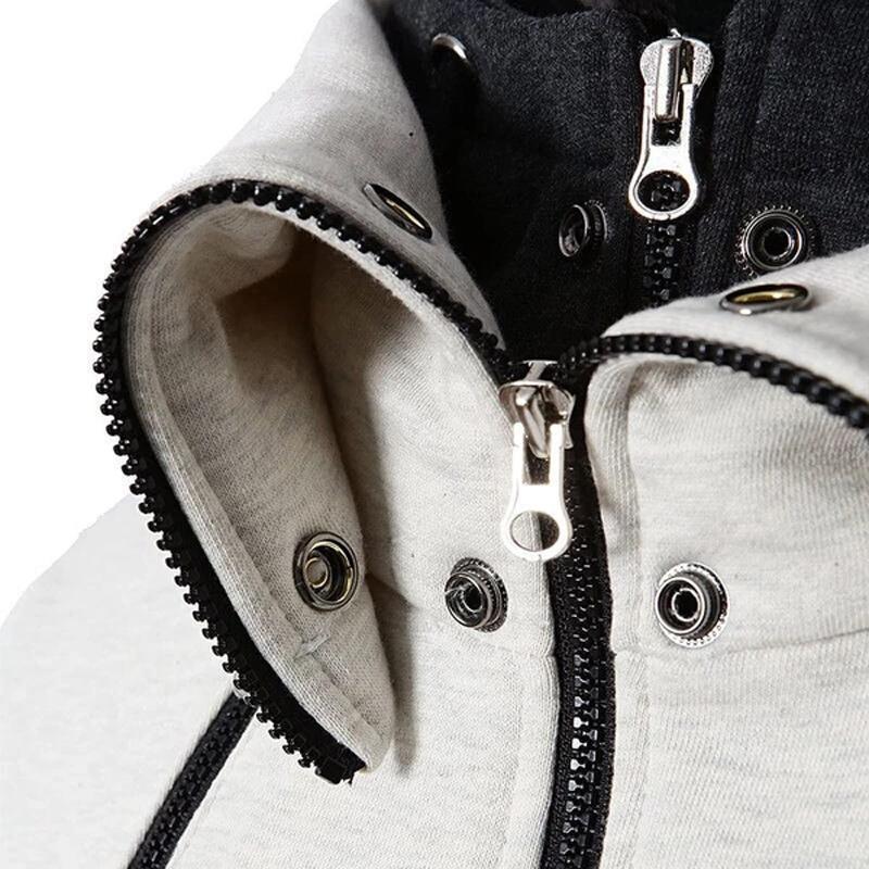 Detail of the durable zipper and collar on a windproof unisex jacket