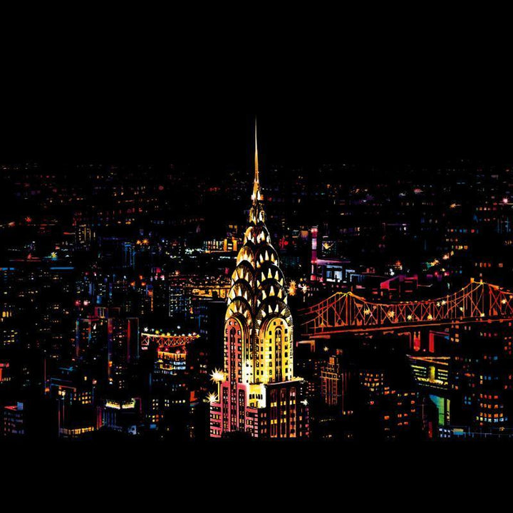 Home decor element: a beautifully finished Night Scene Scratch Art piece illuminated by soft light
