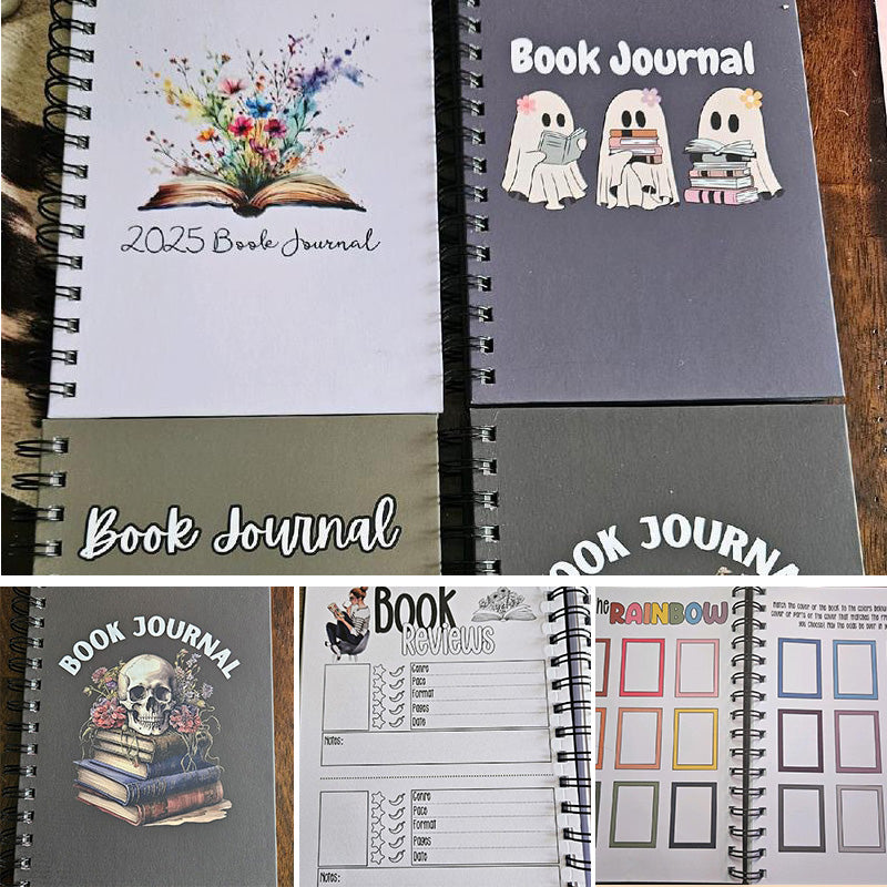 Unisex creative reading journal with open pages, showcasing watercolor pencils and artistic design.