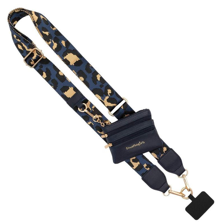 Fashionable black crossbody phone strap and zipper pouch, elevating your tech accessory game with ease.