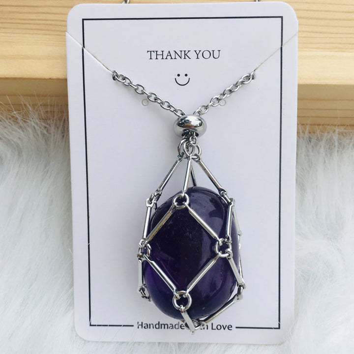 Unisex black crystal cage pendant necklace, empty, with a unique geometric design