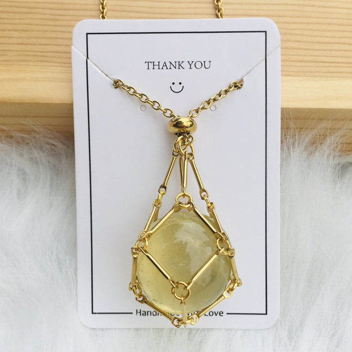 Set of crystal cage pendants in different metals, for various healing stone choices