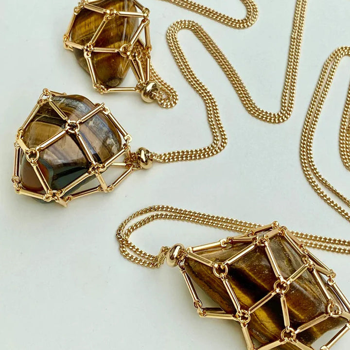 Rose gold crystal cage pendant necklace, empty, with delicate chain, spiritual accessory