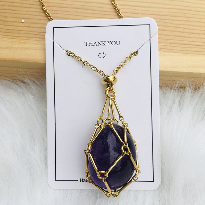 Unisex crystal cage pendant necklace, an interchangeable jewelry piece for healing stones
